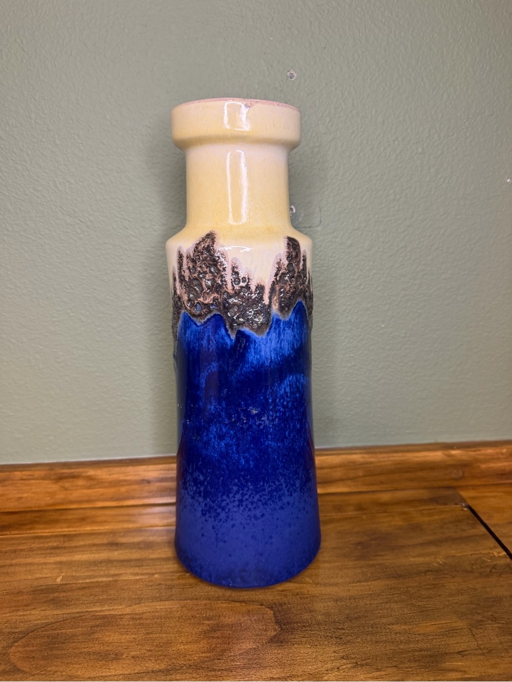 Ceramic Tall Blue and Cream Glazed Vase
